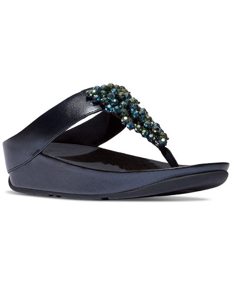 Женские сандалии FitFlop Rumba Iridescent Beaded Toe-Post, цвет: Тёмно-синий