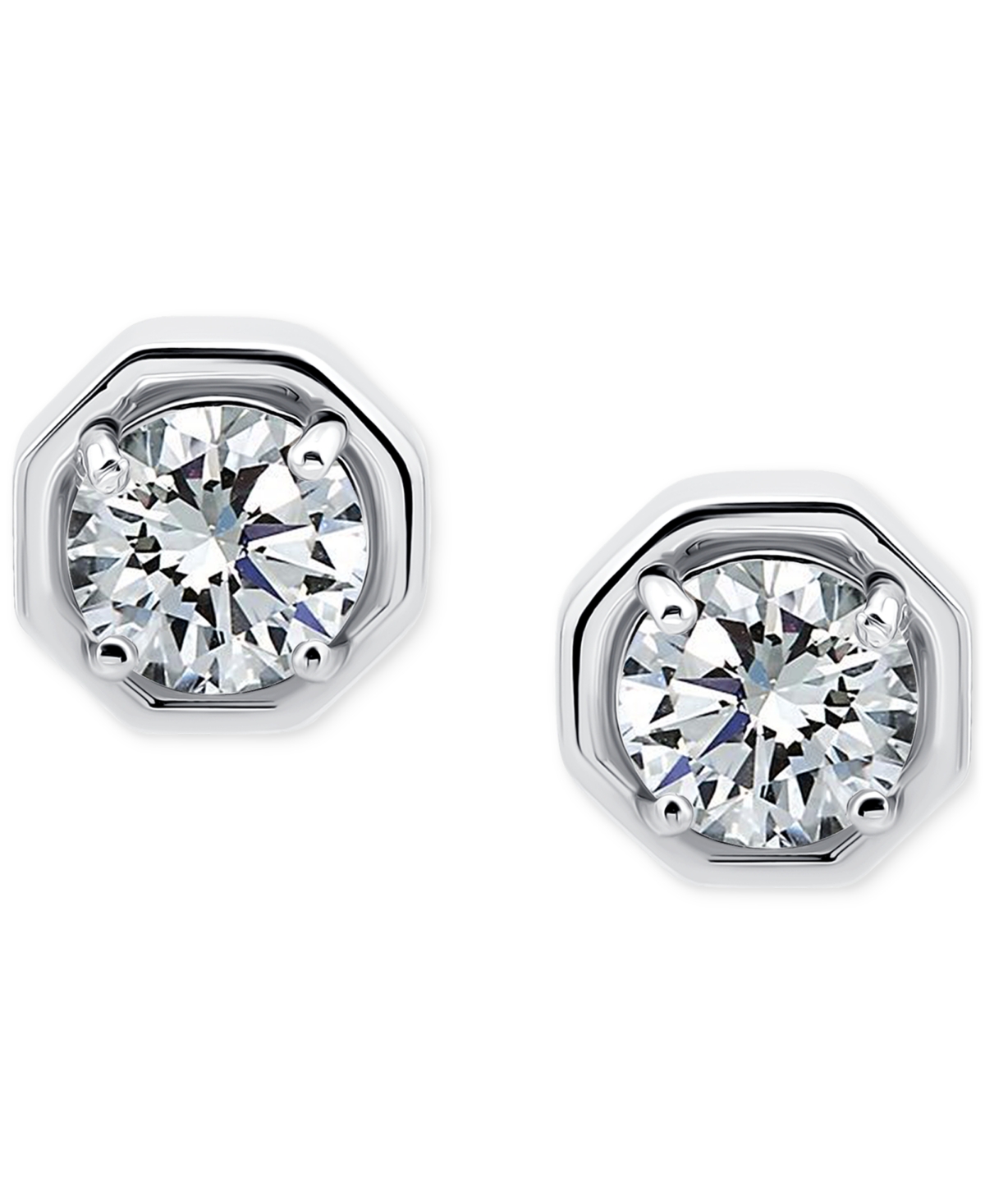 Giani Bernini Cubic Zirconia Large Solitaire Octagon Stud Earrings, Macy's Exclusive In Silver