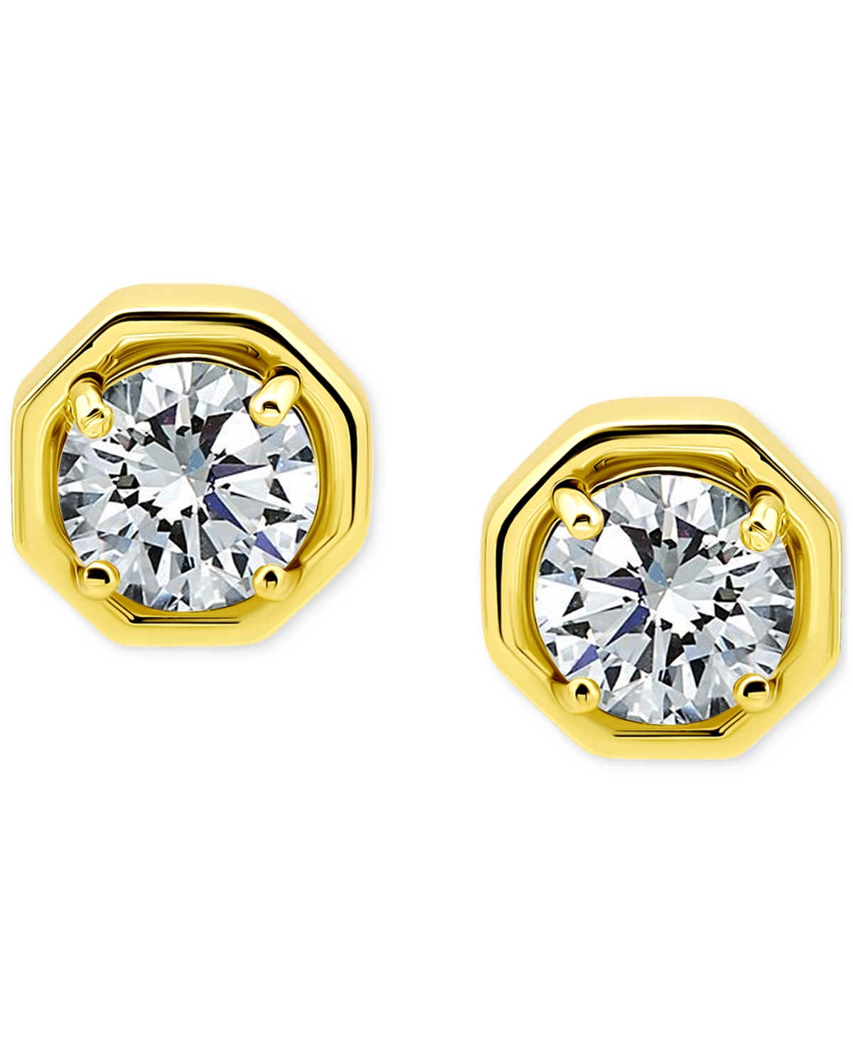 Giani Bernini Cubic Zirconia Large Solitaire Octagon Stud Earrings, Macy's Exclusive In Gold