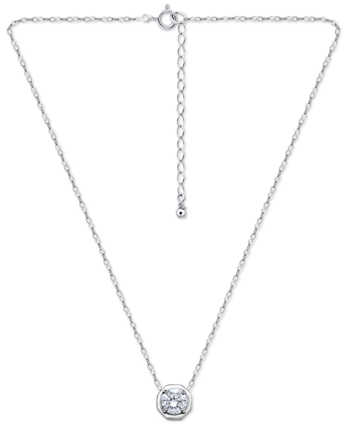 Giani Bernini Cubic Zirconia Solitaire Octagon Pendant Necklace In Sterling Silver, 16" + 2" Extender, Macy's Excl In Silver