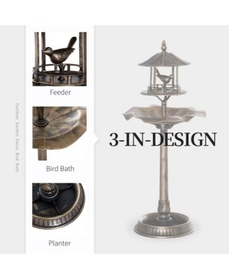 3-in-1 Outdoor Pedestal Bird Bath Feeder Planter Decor -