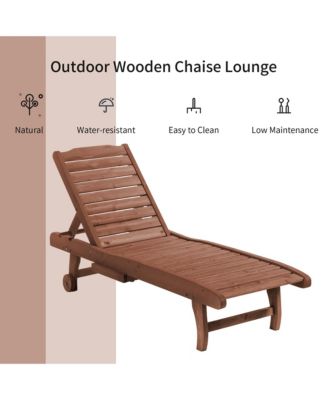 Chaise Lounge Pool Chair, Built-in Table, Wood Look