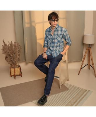 Men's Steel Blue Tartan Plaid Shirt