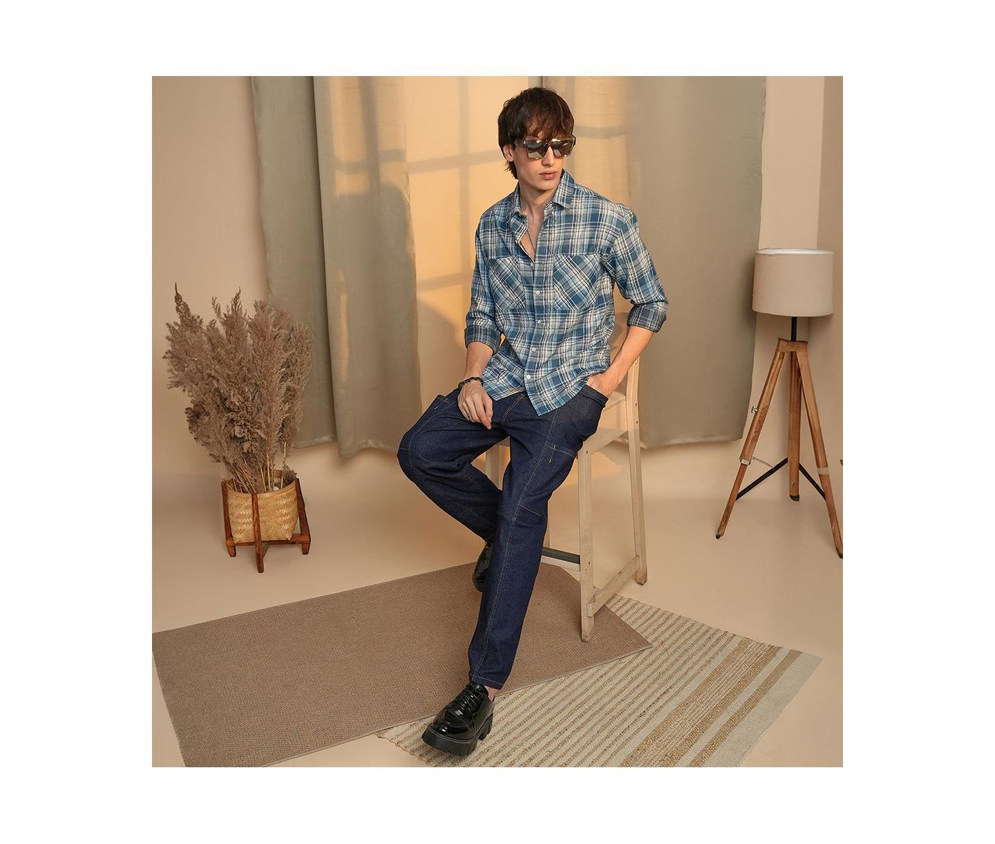 Мужская рубашка Cahoot Campus Sutra Steel Blue Tartan Plaid, цвет: Синий — фото 4