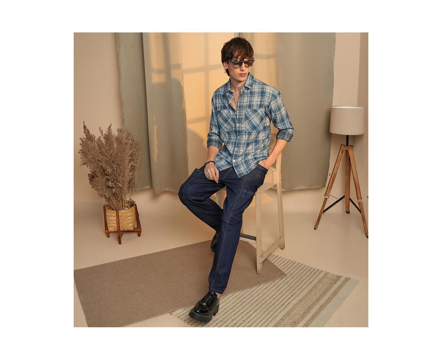 Men's Steel Blue Tartan Plaid Shirt
