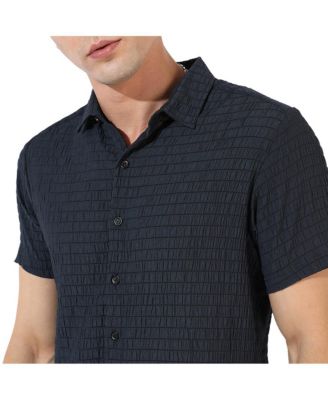 Men's Black Textured Regular Fit Casual Shirt