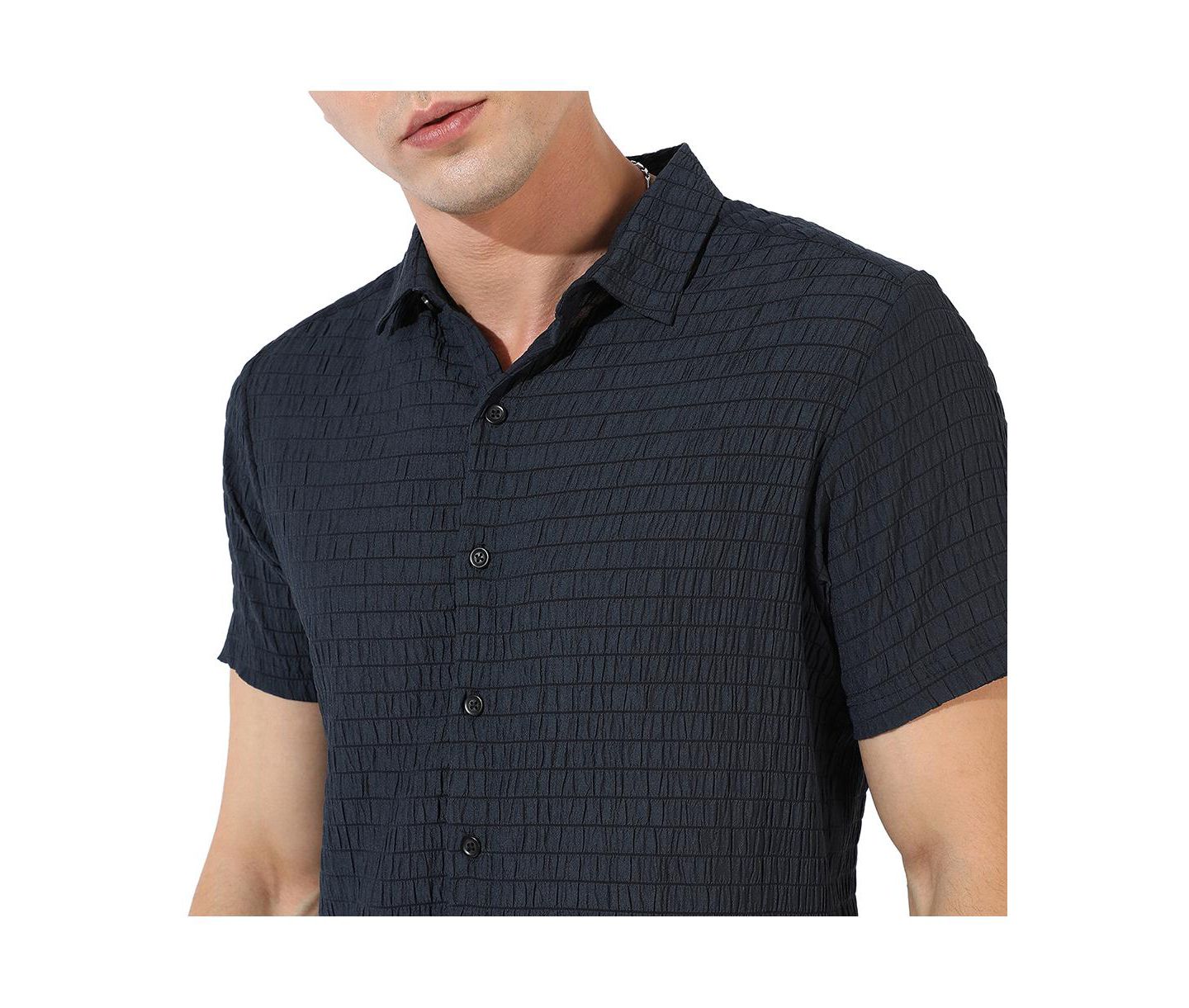 Мужская рубашка Cahoot Campus Sutra Black Textured Regular Fit Casual, цвет: Синий — фото 7