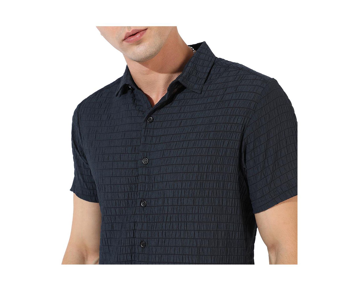 Men's Black Textured Regular Fit Casual Shirt