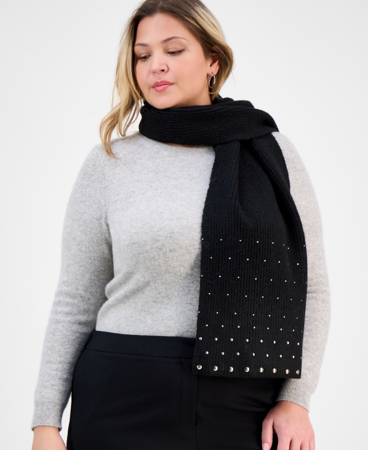 Inc International Concepts Solid Studded Muffler Scarf, Macy's Exclusive In Black
