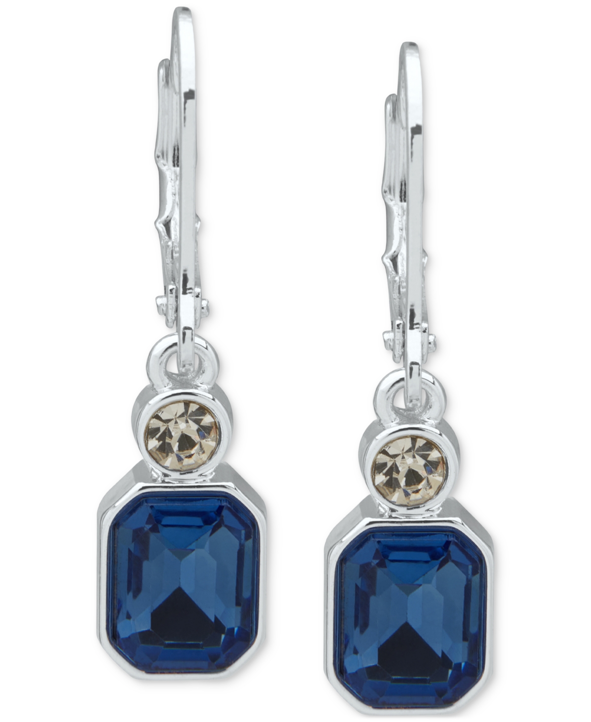 Anne Klein Silver-tone Blue Crystal Drop Earrings In Blue