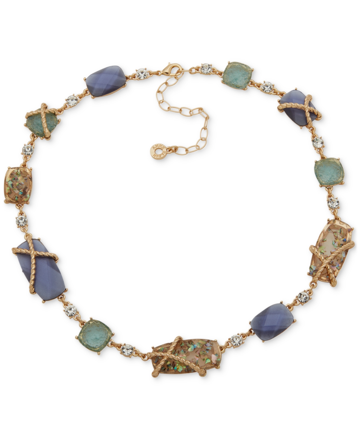 Anne Klein Gold-tone Stone Rope Textured Crystal Necklace, 16" + 3" Extender In Multi