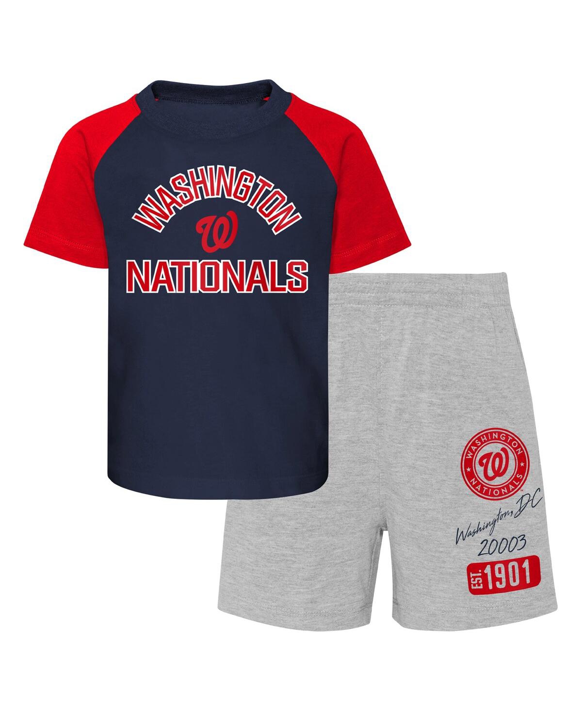 Outerstuff Kids' Baby Boys And Girls 2-piece Navy/heather Gray Washington Nationals Ground Out Baller Raglan T-shirt  In Multi
