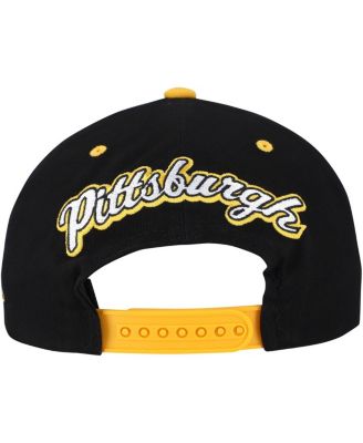 Men's Black/Gold Pittsburgh Penguins Backside Script Two-Tone Pro Crown Adjustable Hat