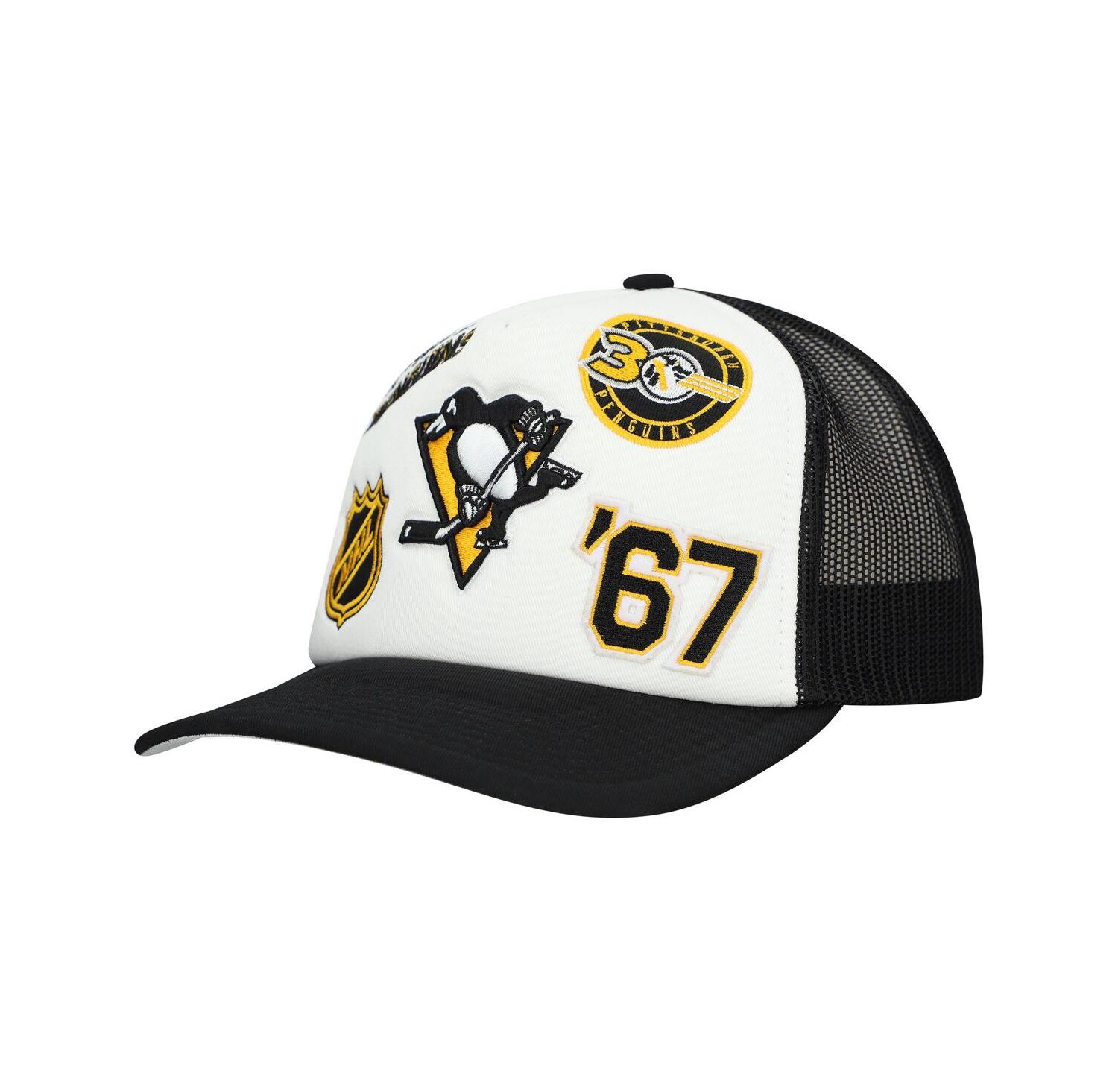 Men's White/Black Pittsburgh Penguins Gridlock Trucker Adjustable Hat