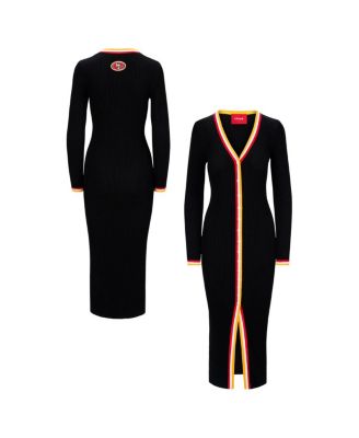 Staud - Women's Black San Francisco 49ers Shoko Knit Button-Up V-Neck Sweater Dress