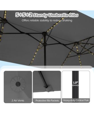 15.5 FT Double-sided Patio Umbrella with Solar Lights Outdoor Twin Size Umbrella