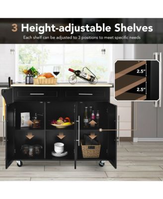 Kitchen Island Trolley Cart Wood Top Rolling Storage Cabinet w/Knife Block