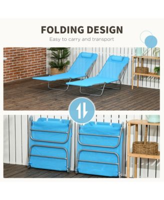 2-Piece Folding Chaise Lounge, Reclining Pool Chairs,