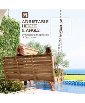 5 FT Wooden Porch Swing 3-Seater with Cupholders,