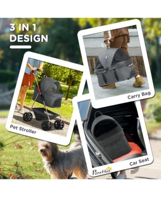 3 in 1 Pet Stroller with Detachable Carrier for Mini Dogs and Cats