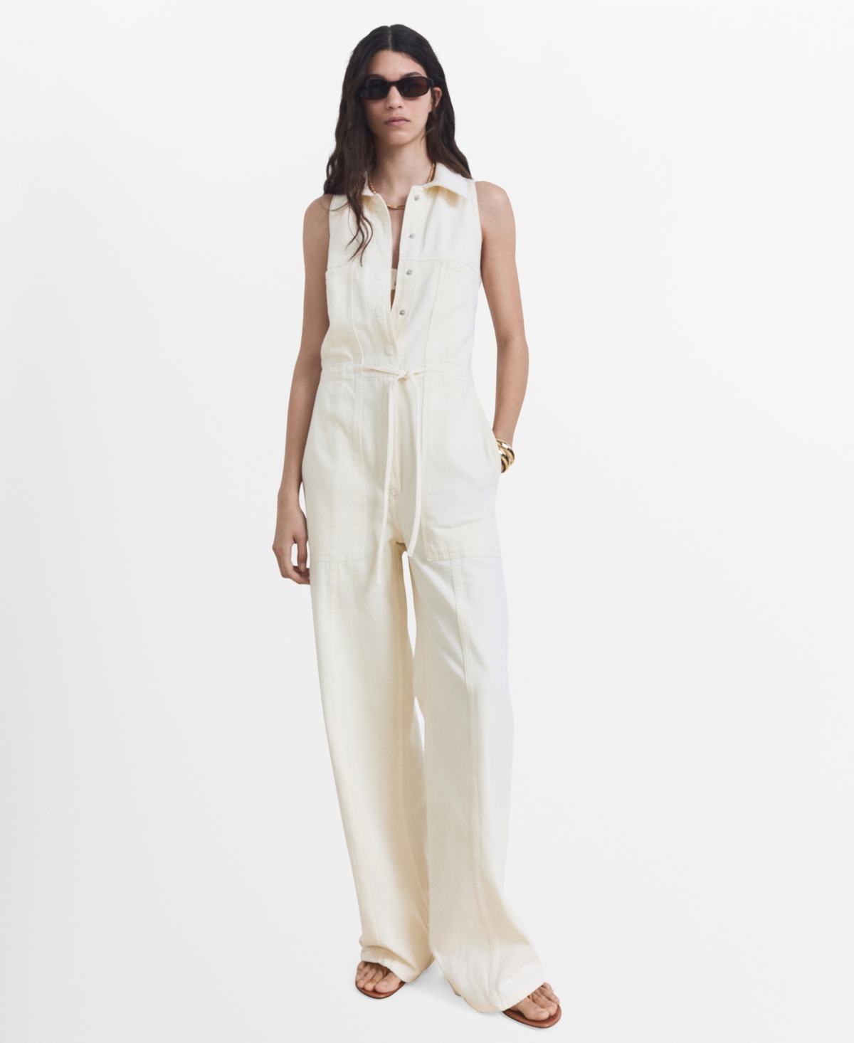 Women's Long Denim Jumpsuit - Ecru