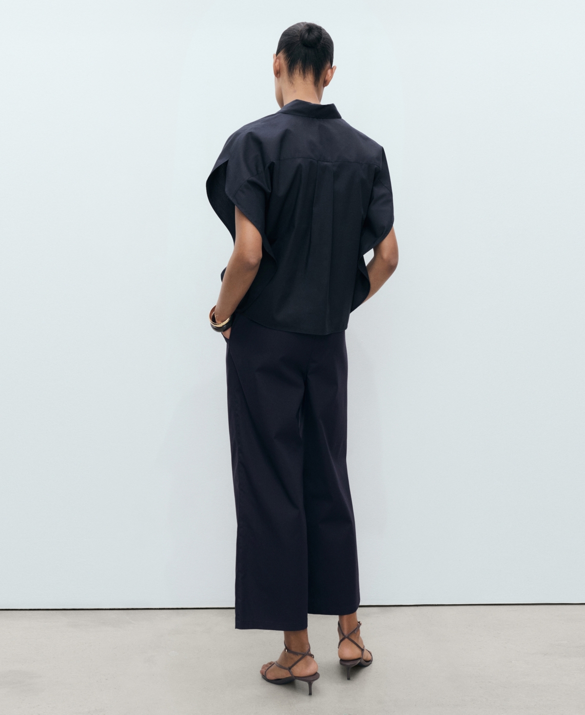 Mango Straight Leg Crop Pants In Blue