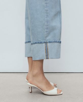 Women's Turned-Up Hem Wide Leg Cropped Jeans
