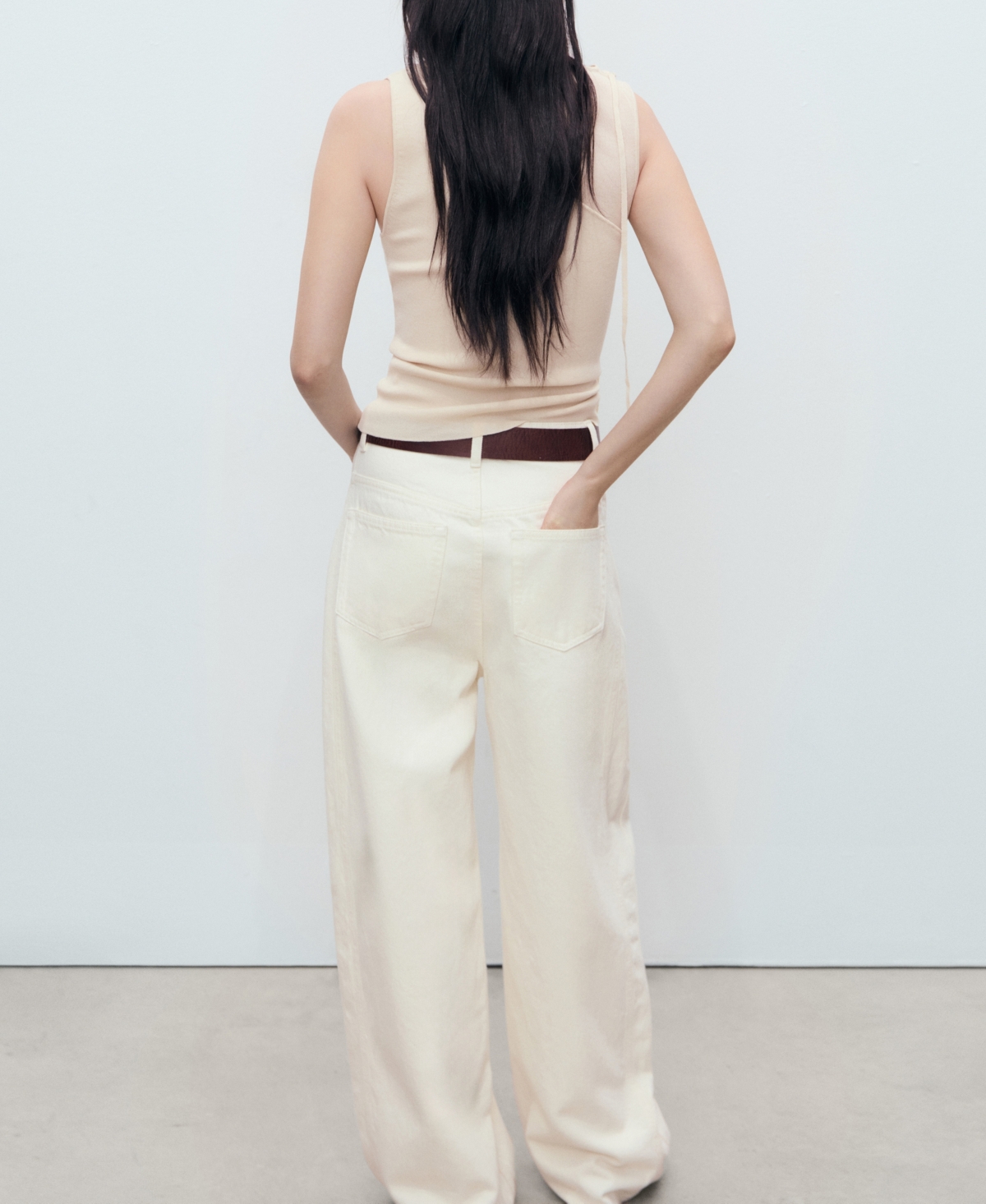 Mango Cutout Crossover Knit Top In Neutral