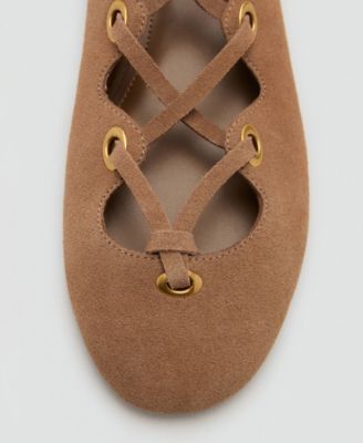 Women's Crossed Straps Suede Ballet Flats