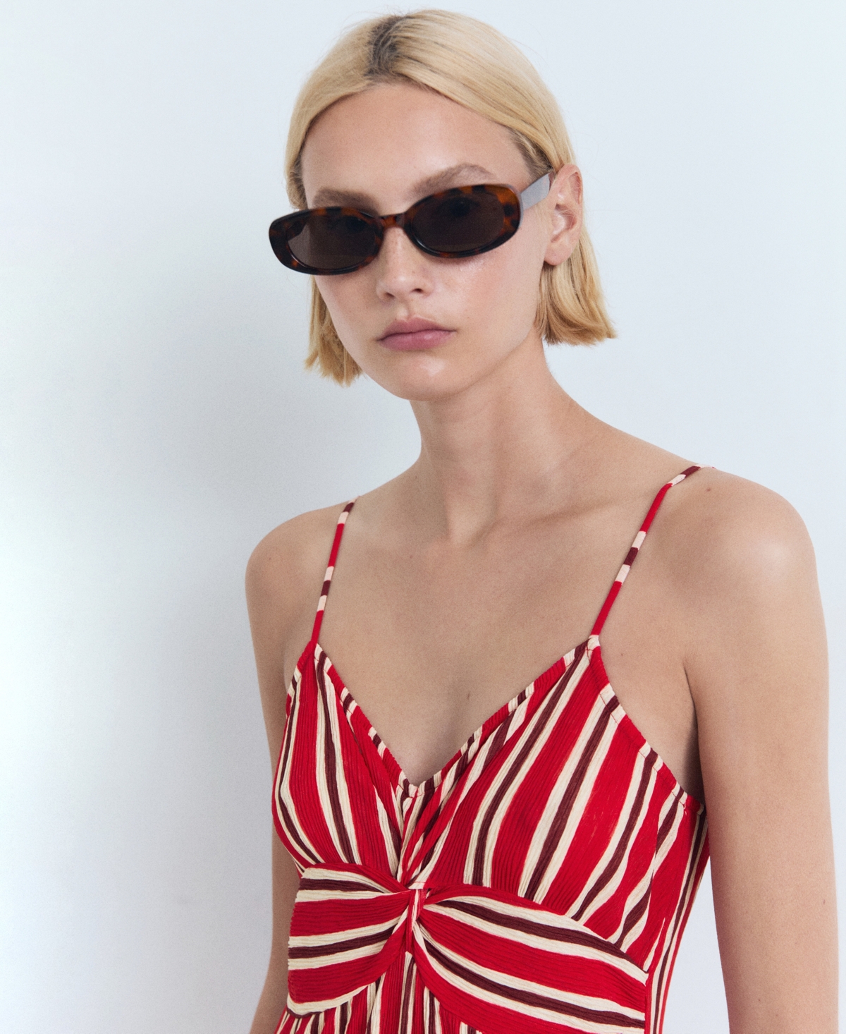 Mango Striped Gathered Dress Red In Red