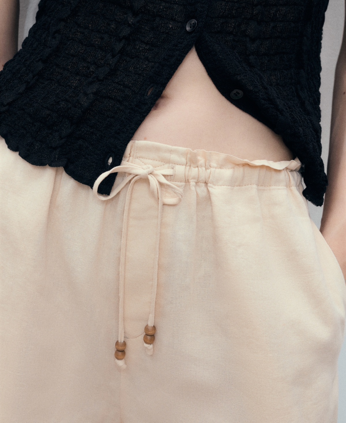 Mango Drawstring Waist Line Blend Shorts In Sand