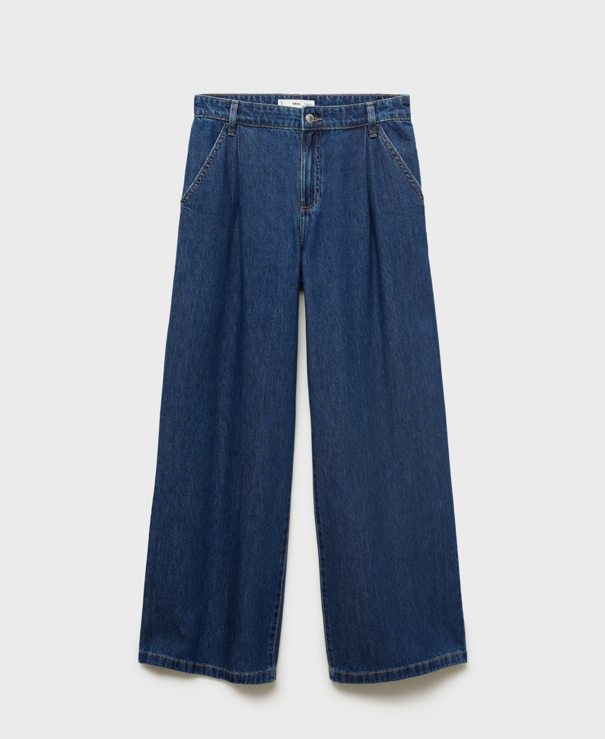 Mango Pleated Wide Leg Jeans In Blue