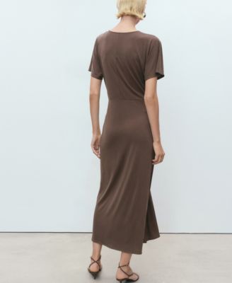 Women's Gathered Neckline V-Neck Dress