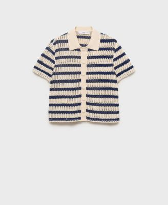 MANGO - Women's Short-Sleeved Striped Cardigan
