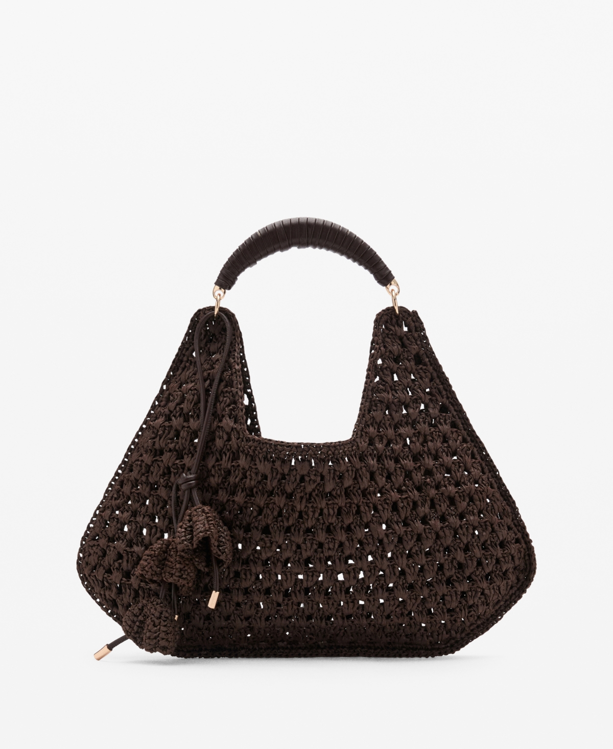 Women's Flower Charm Natural Fiber Shoulder Bag - Chocolate