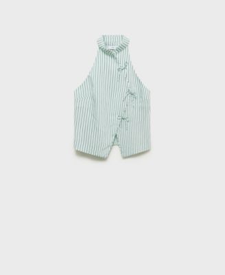 Women's Strap Neckline and Laces Striped Top