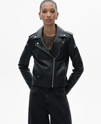 MANGO - Women's Leather Biker Jacket
