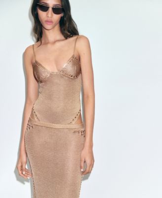 MANGO - Women's Openwork Details Lurex Bodysuit