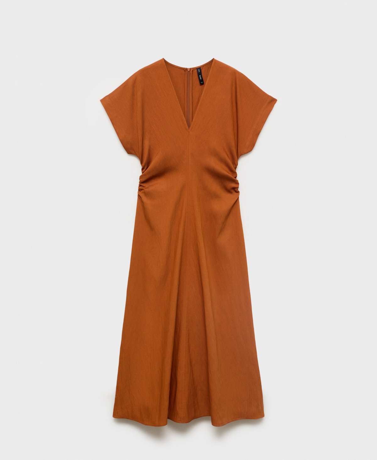 Mango Midi Dress With Gathered Sides Brown In Brown