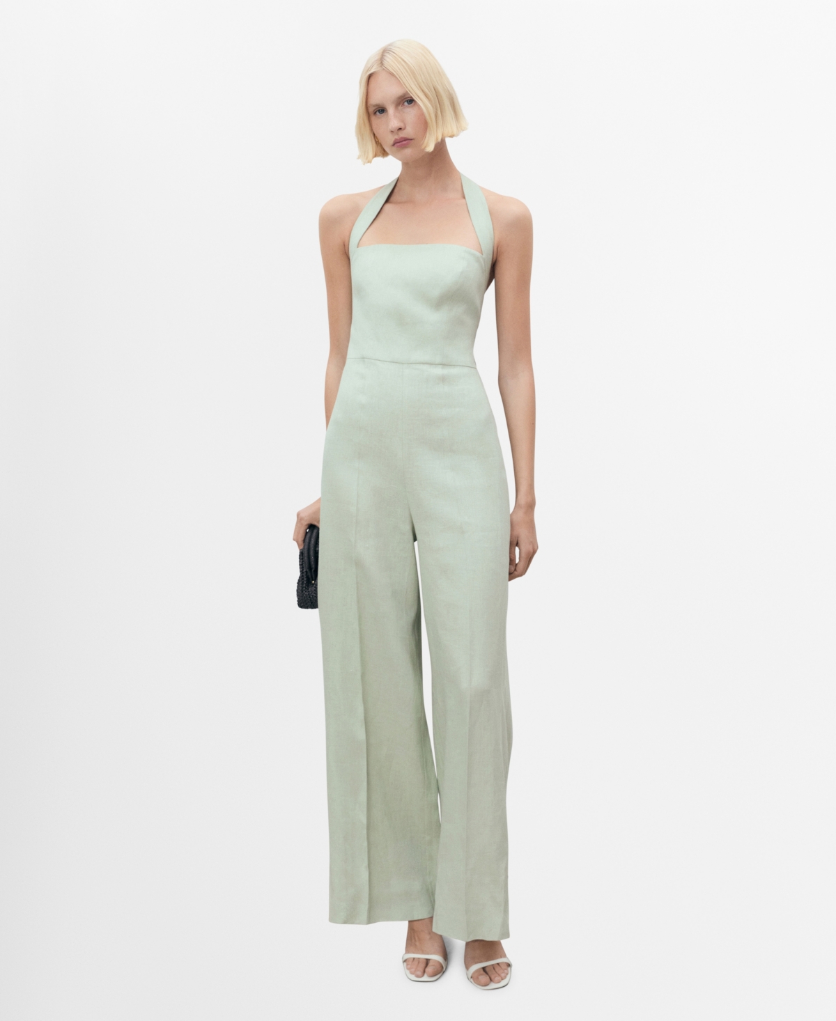 Women's Linen Halter Jumpsuit - Pastel Green