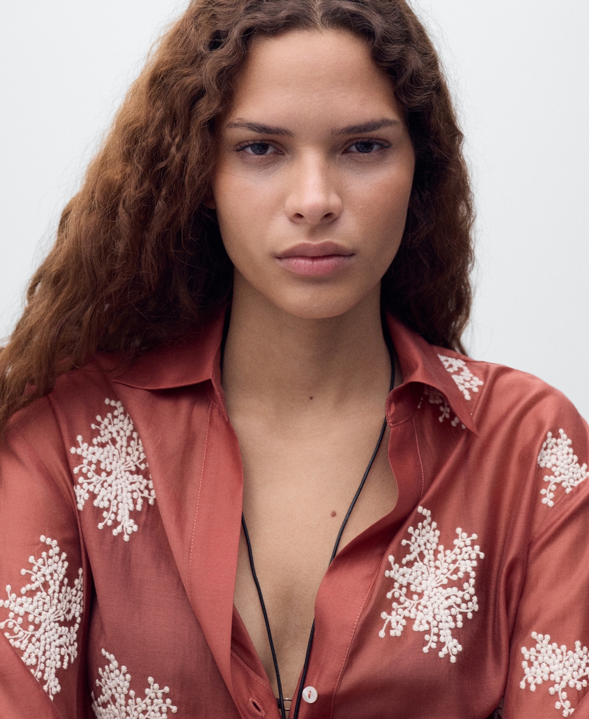 Mango Embroidered Semi-transparent Shirt Russet In Red
