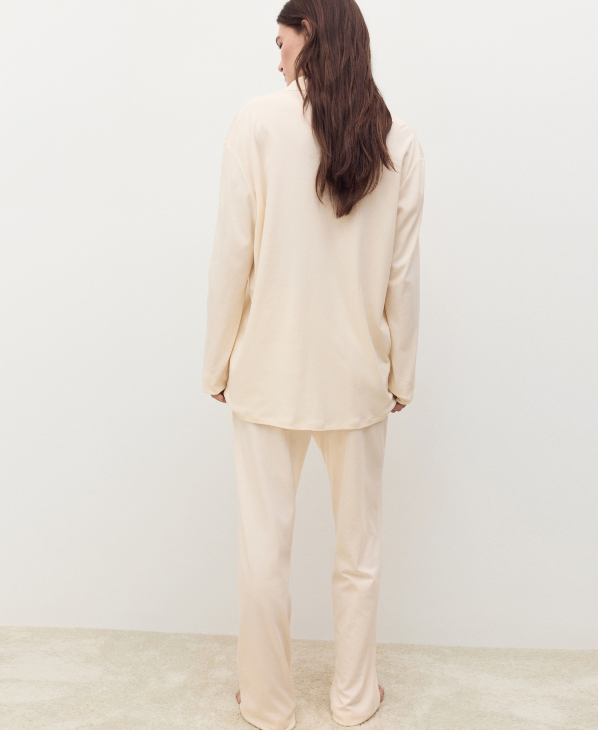 Mango Solid Cotton Pajama Pants In White