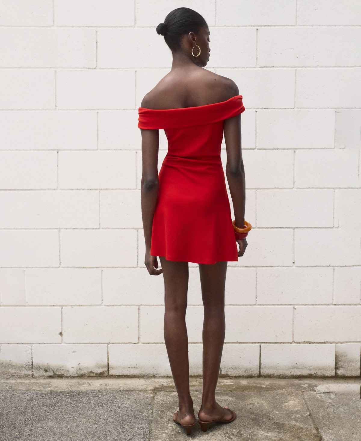 Mango Cotton Off The Shoulder Ruched Side Mini Dress In Red