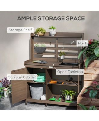 Wooden Potting Bench with Storage, Sink, Water Tap,