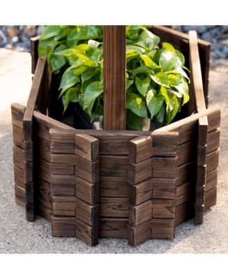 Wooden Wishing Well Raised Garden Bed, Flower Planter,