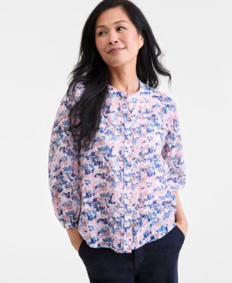 Style & Co - Women's Cotton Printed Band-Collar Blouse