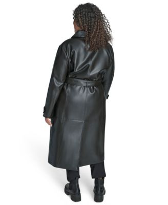 Plus Size Belted Faux Leather Trench Coat