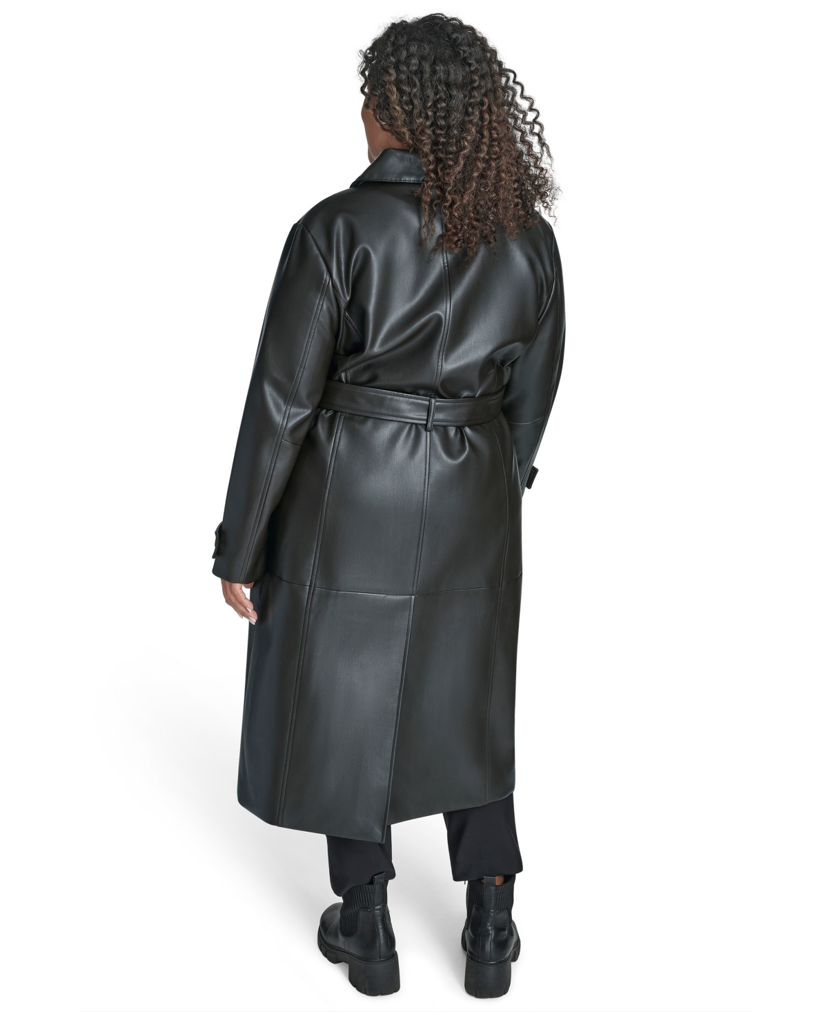 Calvin Klein Plus Size Belted Faux Leather Trench Coat In Black