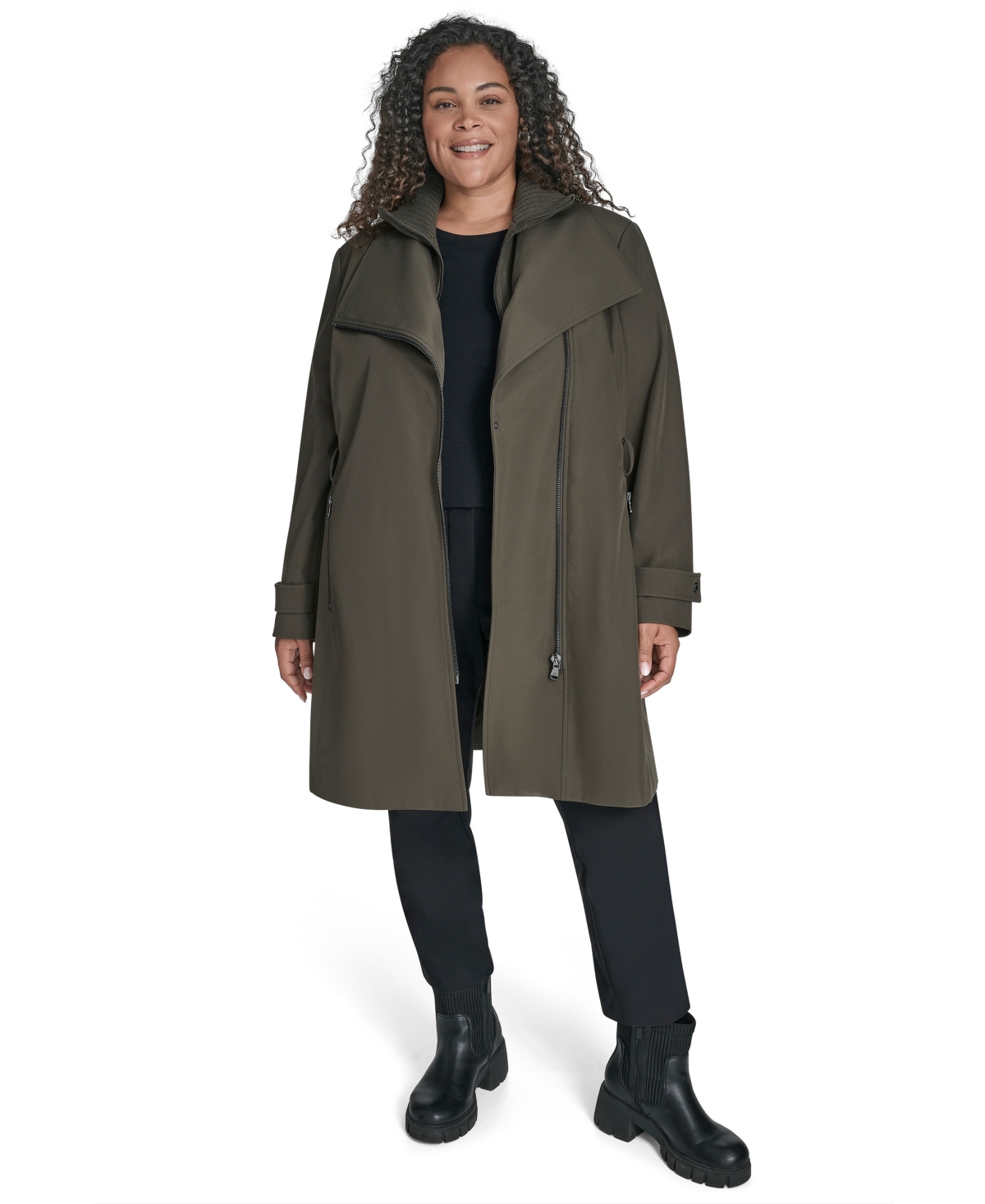 Calvin Klein Plus Size Belted Long-sleeve Wrap Coat, Created For Macy's In Brown