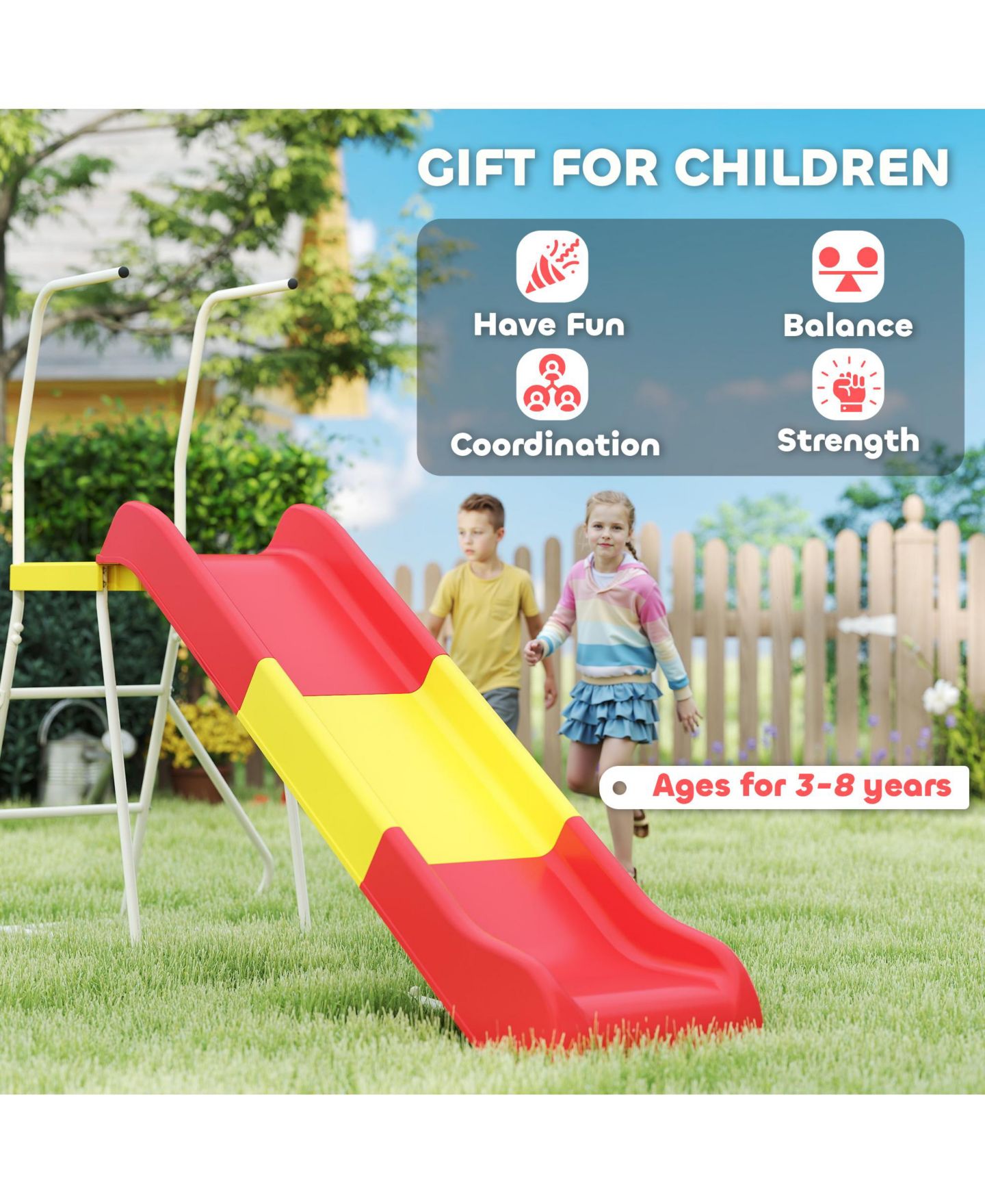 Детская игрушка Qaba 6ft Metal Freestanding Slide, 99 lbs. Capacity, Ages 3-8, цвет: Красный — фото 6